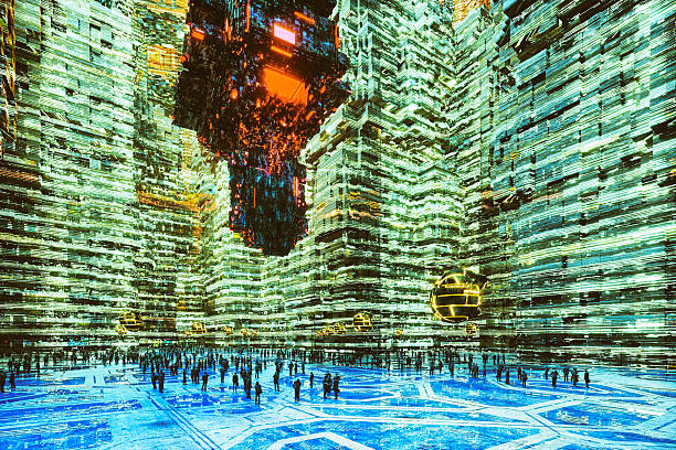istock Futuristic cityscape with people 614962316