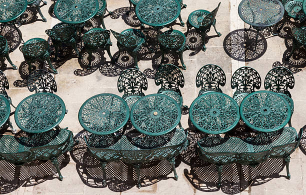 istock Terrace with vintage tables and chairs 614963026