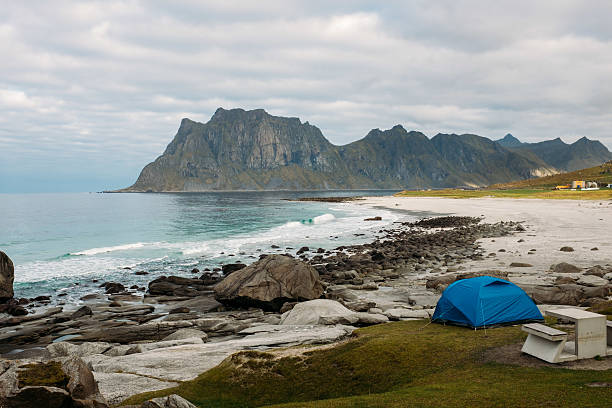 istock Camping on the beach, Backpacking on Lofoten islands 614964548