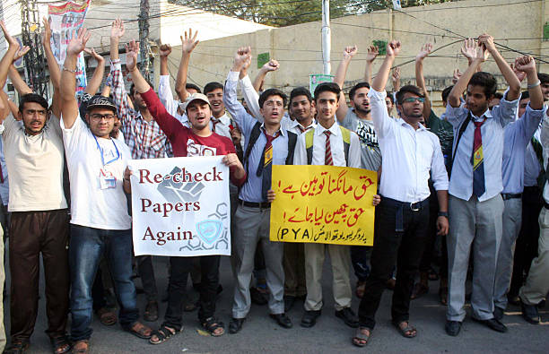 Students protest against exam corruption stock photo