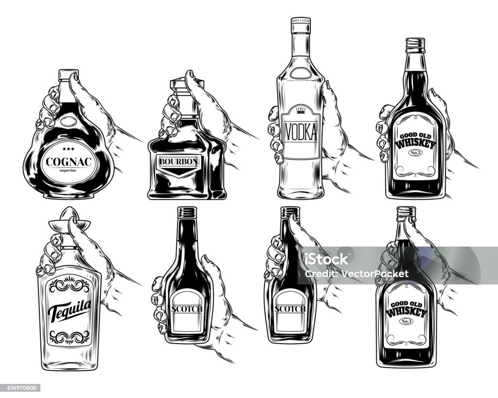 Vector Set Of Bottles For Alcohol Stock Illustration - Download ...