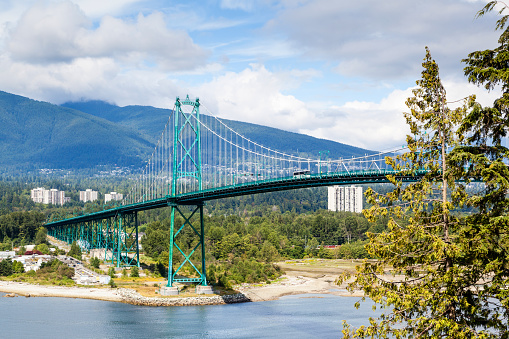 Opened in the 1938, Vancouver's Lions Gate Bridge spans the Burrard Inlet and connects the city to the Northshore municipalities. The bridge is a National Historic Site of Canada since 2005.
