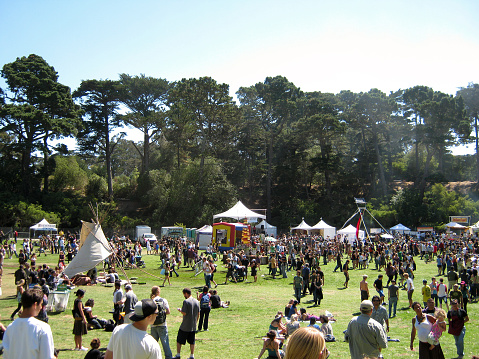 San Francisco, USA - September 11, 2011: People gather and check out booths at Power to the Peaceful 2010 Music Festival. September 11, 2010 at Golden Gate Park San Francisco.