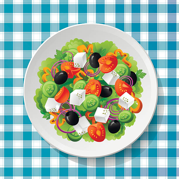 greckie pomidory sałatkowe świeże feta ser ilustracji wektorowej - onion vegetable leaf spice stock illustrations