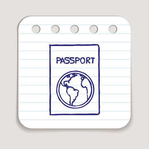 Doodle passport icon Doodle passport icon. Blue pen hand drawn infographic symbol on a notepaper piece. Line art style design element. International identification, tourism, travel, check in, passport control, vacation, citizenship concept patriotic quilt stock illustrations