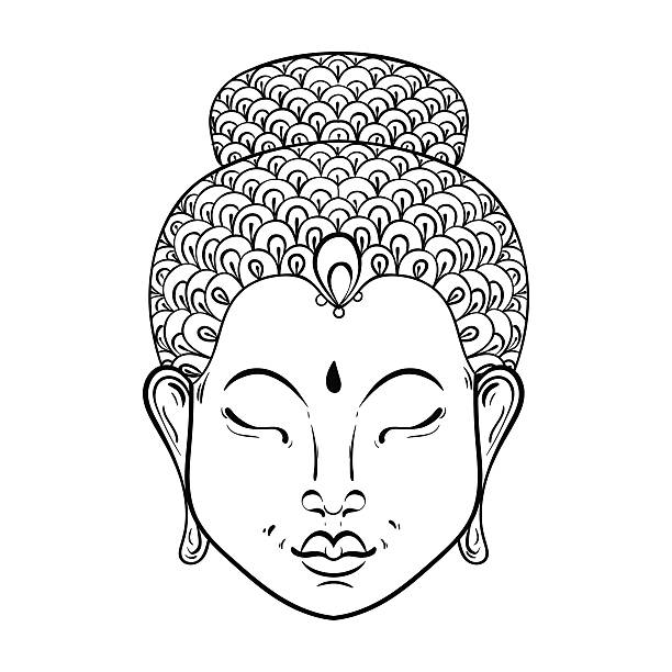 Vector artistically Portrait of Buddha for ornamental Vector artistically Portrait of Buddha for ornamental adult coloring pages, Buddhism tattoo art, ethnic patterned t-shirt print. Monochrome hand drawn religion illustration in doodle style. buddha face stock illustrations