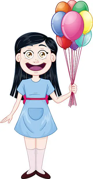 Vector illustration of Girl Holding Colorful Balloons