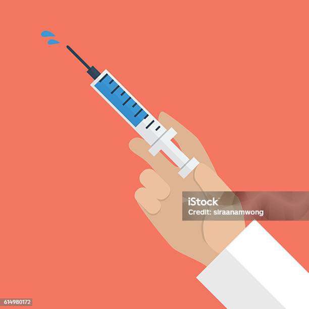 Hand Holding Syringe Stock Illustration - Download Image Now - Syringe, Injecting, Disposable
