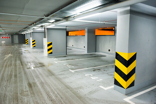 Parking entrance and exit in business area