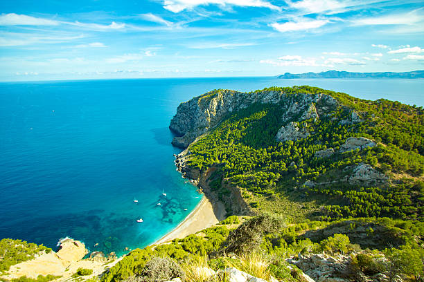 melhor coll baix mallorca island tropical beach panorama, alcudia - travel locations sea mediterranean sea wind - fotografias e filmes do acervo