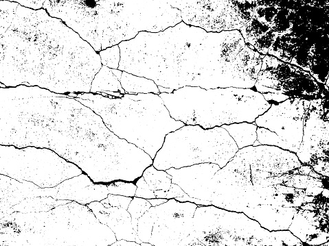 Cracks texture overlay. Dry cracked ground texture. Cracked concrete wall texture. Abstract grunge white and black background. Vector illustration.