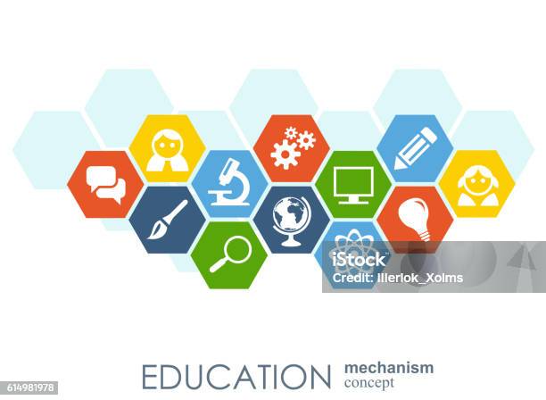 Education Network Hexagon Abstract Background With Lines Polygons And Integrate Stock Illustration - Download Image Now