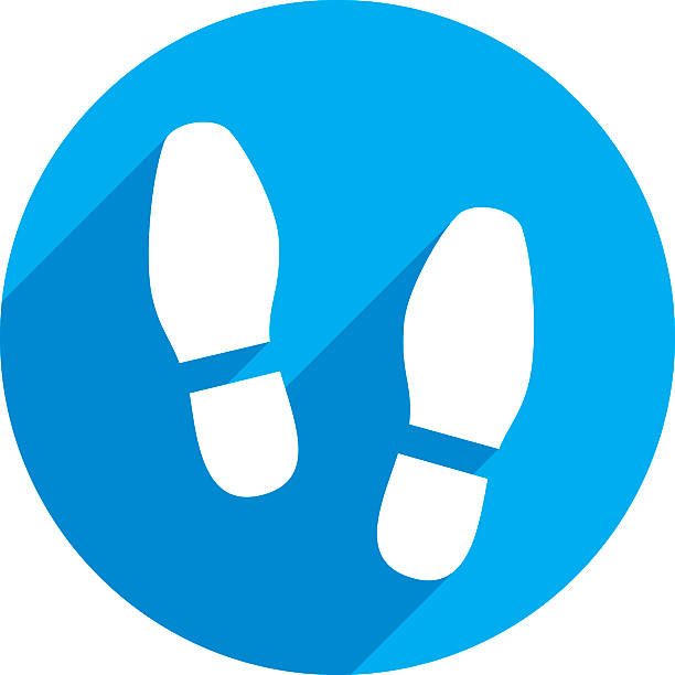 Shoes Print Icon Silhouette Vector illustration of a blue shoe print icon in flat style. shoe print stock illustrations