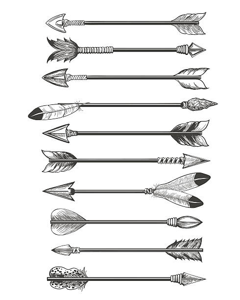 ilustrações, clipart, desenhos animados e ícones de desenho manual de flechas étnicas - arco e flecha