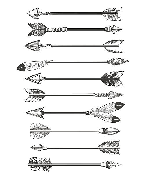 Hand drawing ethnic arrows Hand drawing ethnic arrows isolated on white background. Vector native american indians arrows sketch archery bow stock illustrations