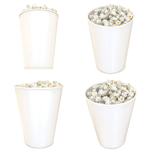 istock Popcorn in white bucket 3d illustration set Mock Up 614987524