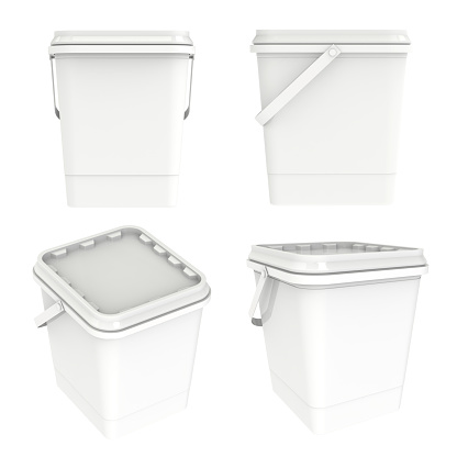 Plastic container bucket white box isolated on white background. Easy editable for your design. 