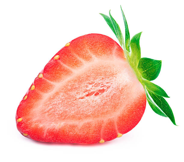 istock Sliced strawberry with leaves isolated 614990484
