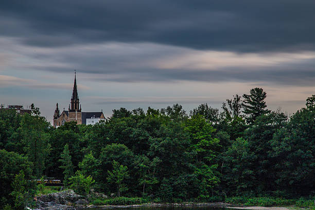 St-Frederick Church, Drummondville A photo of the church from the bridge dogger stock pictures, royalty-free photos & images