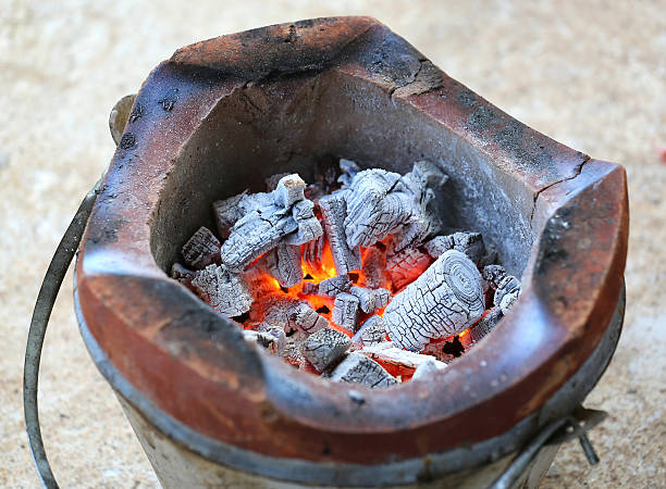 istock Traditional stove with with fire Charcoal 614994270