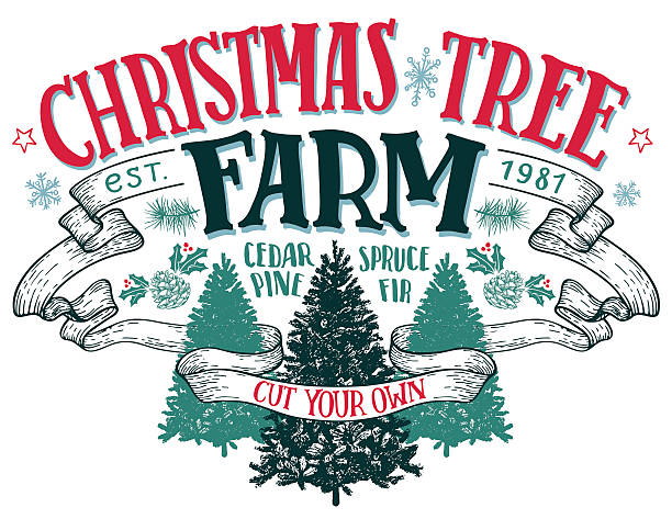 クリスマスツリーファームヴィンテージサイン - growth new evergreen tree pine tree点のイラスト素材／クリップアート素材／マンガ素材／アイコン素材