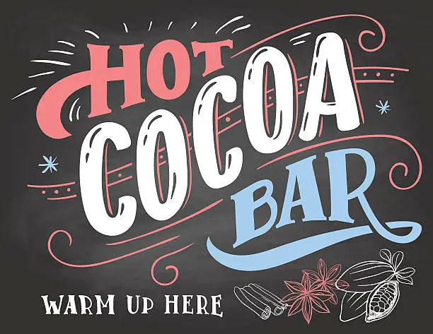 Vector illustration of Hot cocoa bar sign on chalkboard background