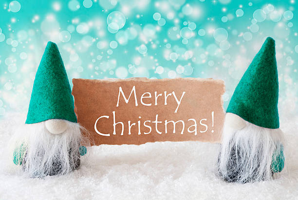 istock Turqoise Gnomes With Card, Merry Christmas 614995360