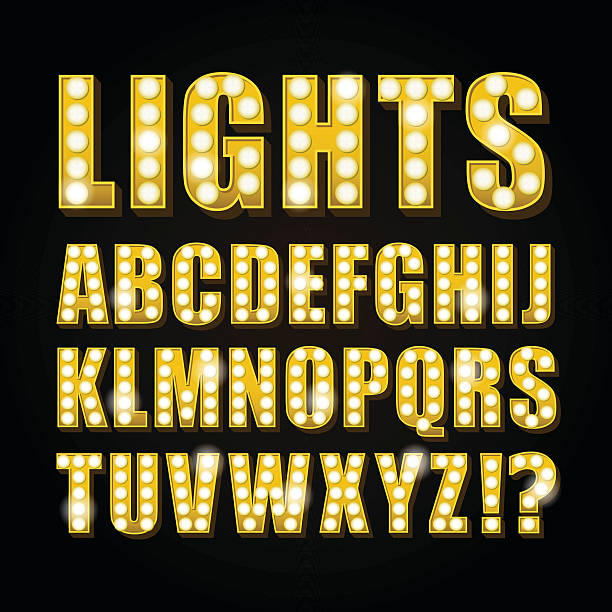istock Vector yellow neon lamp letters font show casino or theather 614995664