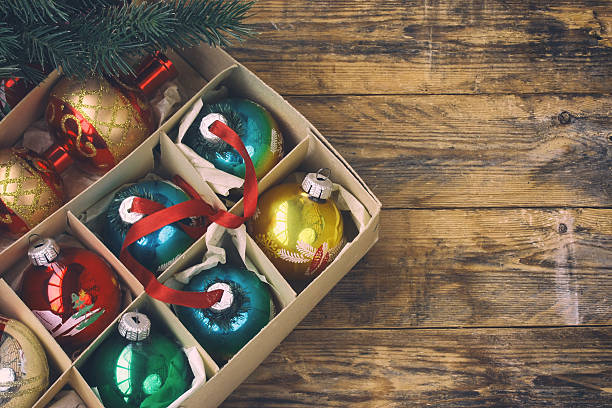 istock set of vintage Christmas decorations in box 615072136