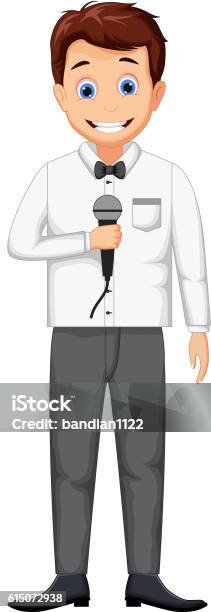 Funny Host Cartoon Holding A Microphone Stock Illustration - Download Image  Now - 1980-1989, Adult, Authority - iStock