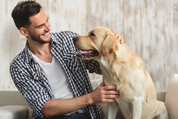 istock man and his dog looking at each other 615073470