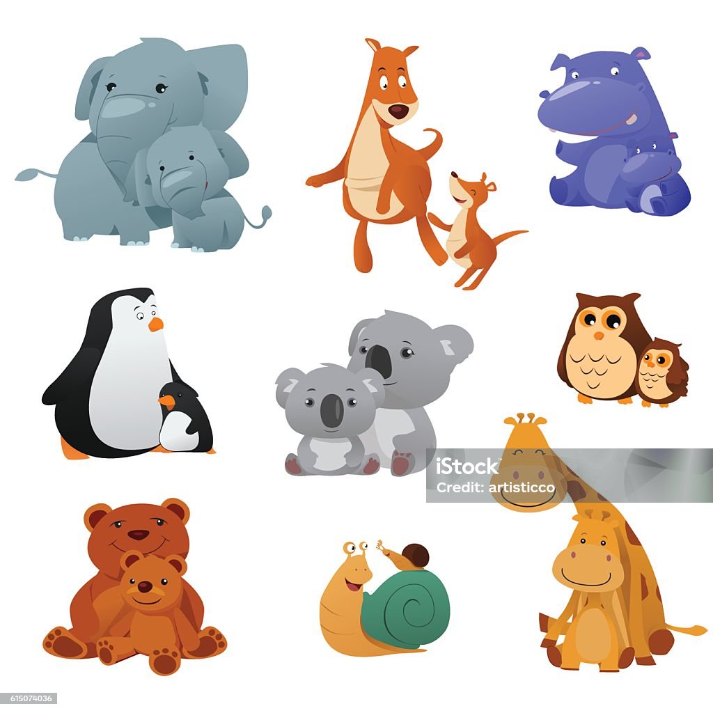 Wild Animals And Their Young Baby Stock Illustration - Download Image Now -  Animal, Animal Wildlife, Bear - iStock