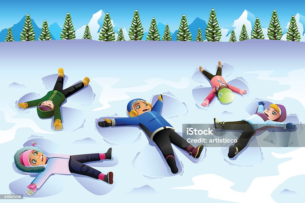 Children Doing Snow Angel During the Winter A vector illustration of Children Doing Snow Angel During the Winter Snow Angel stock vector