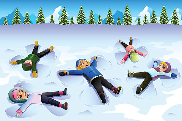 Children Doing Snow Angel During the Winter A vector illustration of Children Doing Snow Angel During the Winter making snow angels stock illustrations