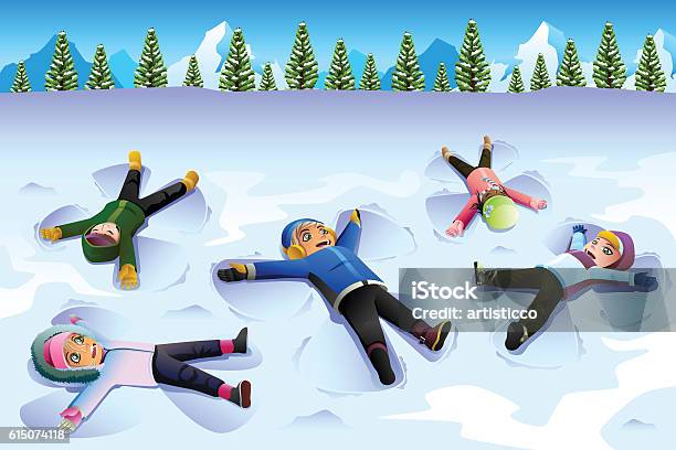 Children Doing Snow Angel During The Winter Stock Illustration - Download Image Now - Snow Angel, Child, Winter