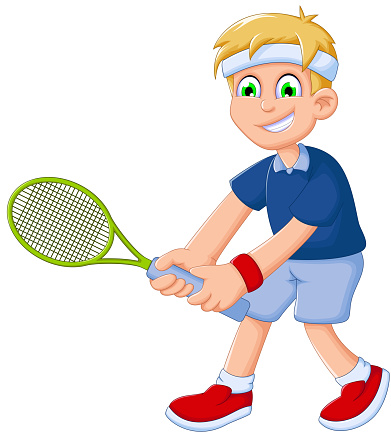 vector illustration of funny boy cartoon playing tennis