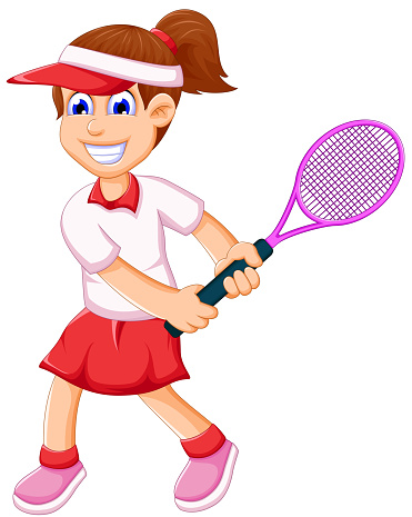 vector illustration of funny young girl playing tennis