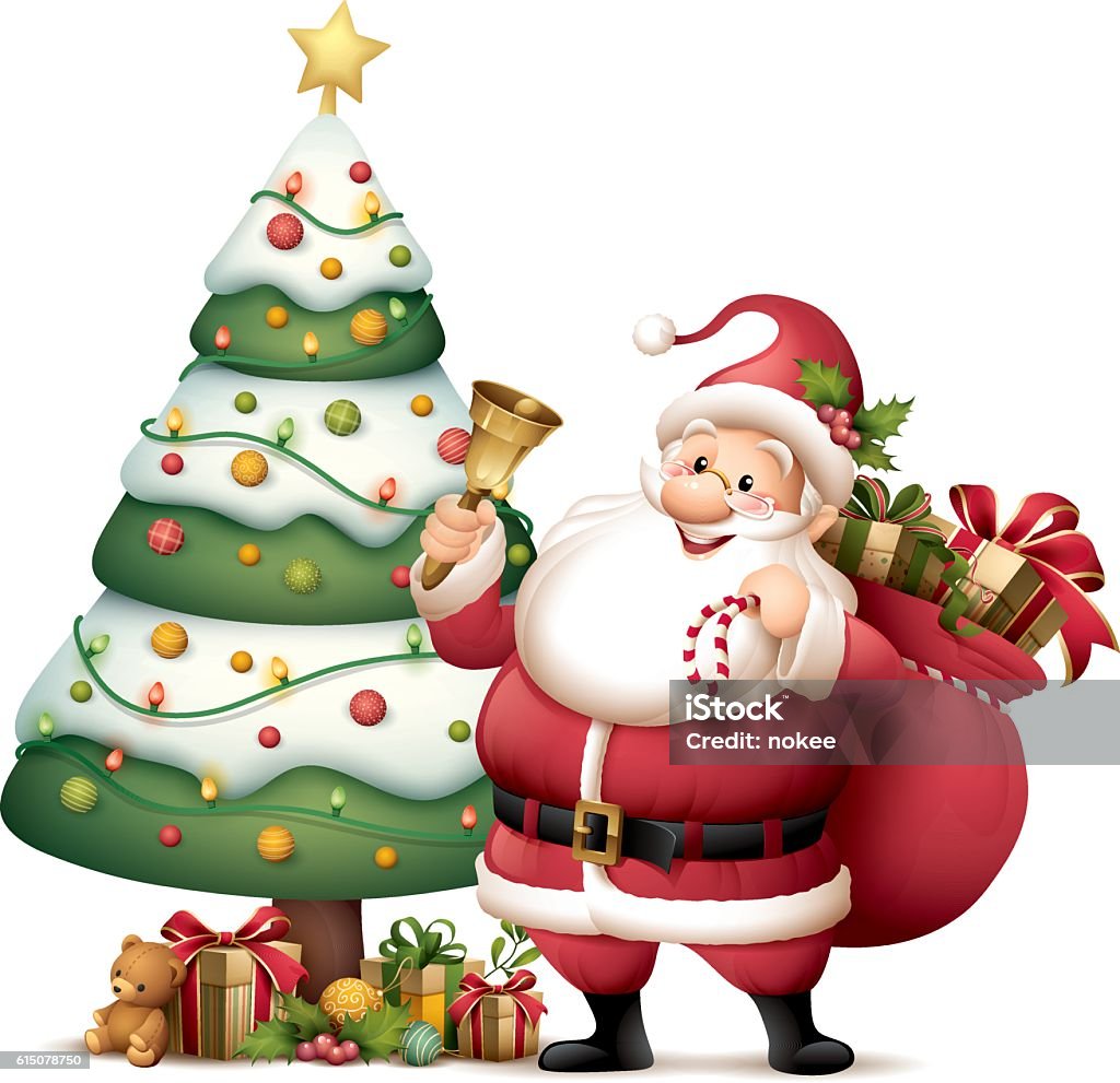 Vetores de Papai Noel Com Árvore De Natal e mais imagens de Papai Noel - Papai  Noel, Natal, Ilustração e Pintura - iStock