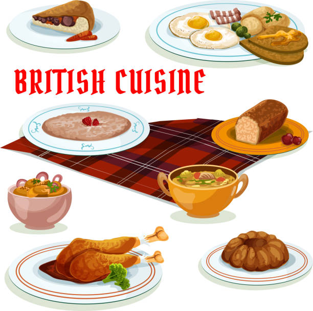 ilustraciones, imágenes clip art, dibujos animados e iconos de stock de icono del desayuno de la cocina británica para el diseño del menú - yorkshire pudding
