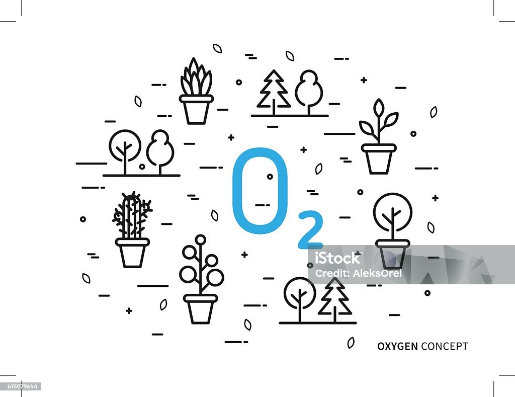 Junior Vector O2 O2 Oxygen Linear Vector Illustration With House Plants Stock ...