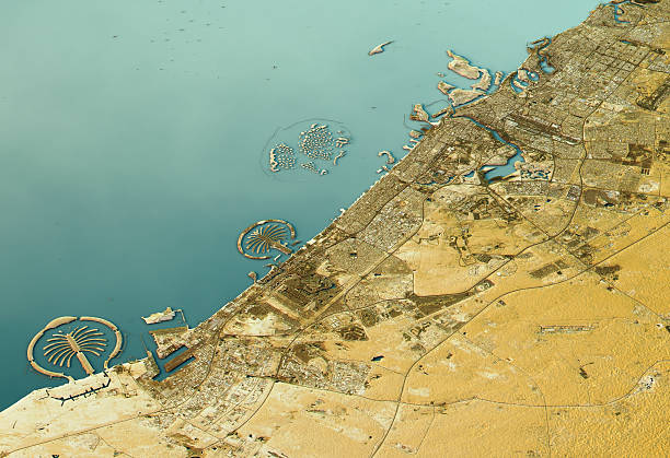 istock Dubai 3D Landscape View South-North Natural Color 615083988