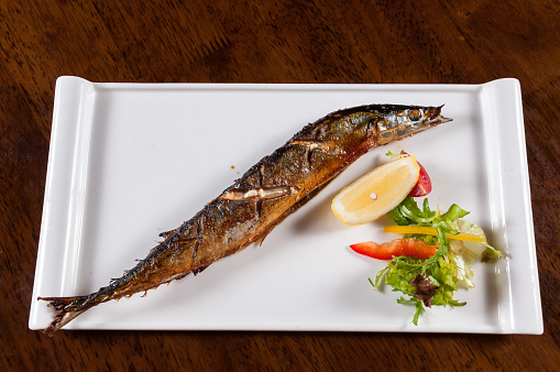 grilled pacific saury with salad