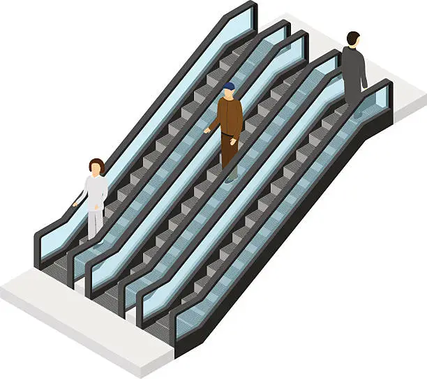 Vector illustration of Escalator with People Isometric View. Vector