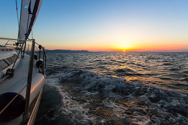 istock Sailing yacht in the Aegean sea during twilight. 615086542
