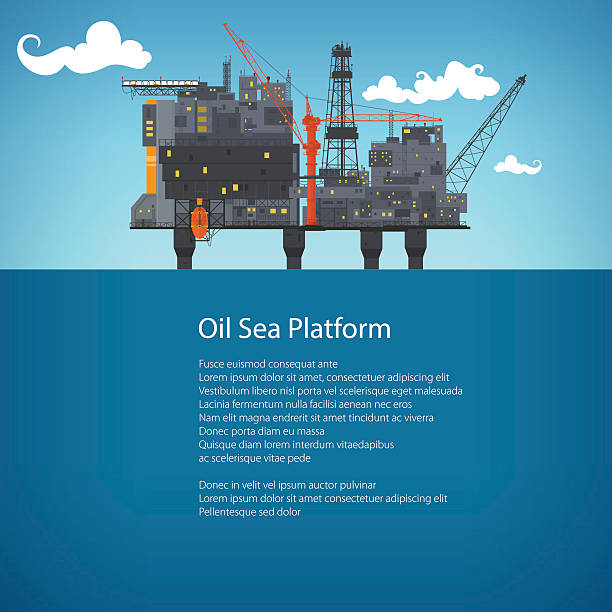 해양 해양 석유 플랫폼 브로셔 디자인 - construction platform sea drill mining stock illustrations