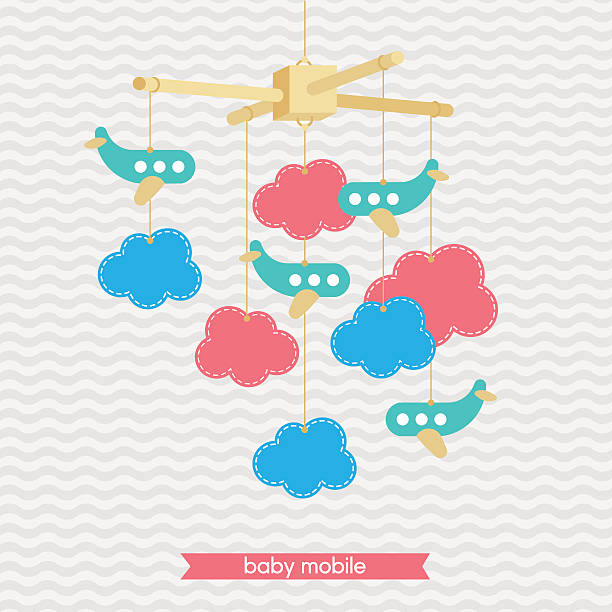 Babyshower mobile 3 Baby shower invitation, template. Illustration of baby mobile:  clouds and airplanes. Isolated baby mobile for scrap booking, cards, baby shower. Vector baby mobile. hanging mobile stock illustrations