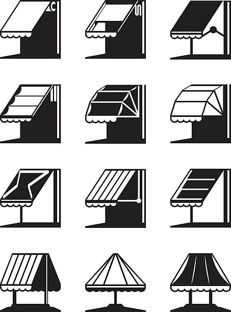 ilustrações de stock, clip art, desenhos animados e ícones de folding awnings and canopies of buildings - wall profile