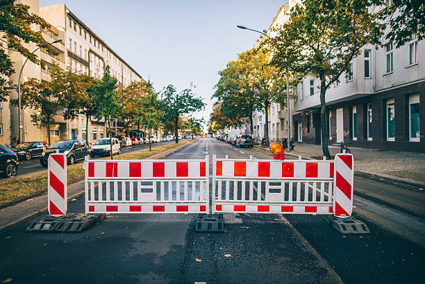 Closed road A closed street in Berlin, Germany road closed sign horizontal road nobody stock pictures, royalty-free photos & images