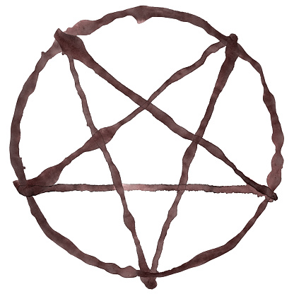 This digital image features the pentagram symbol drawn with ink isolated on white. A pentagram is also known as a pentalpha or pentangle or a star pentagon, is the shape of a five-pointed star drawn with five straight strokes. Image includes a standard license along with the option of upgradeable extended license.