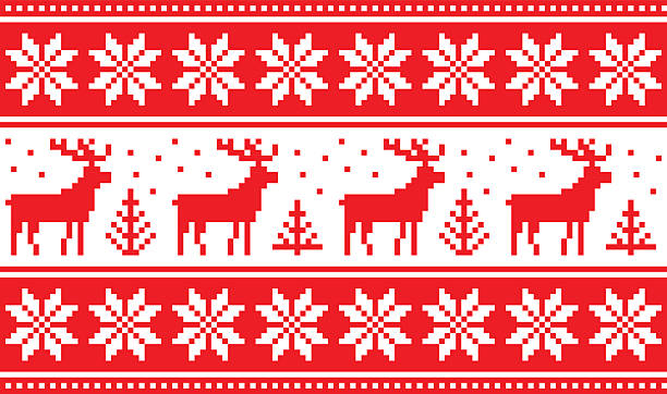 Seamless pattern with deers and nordic stars vector art illustration